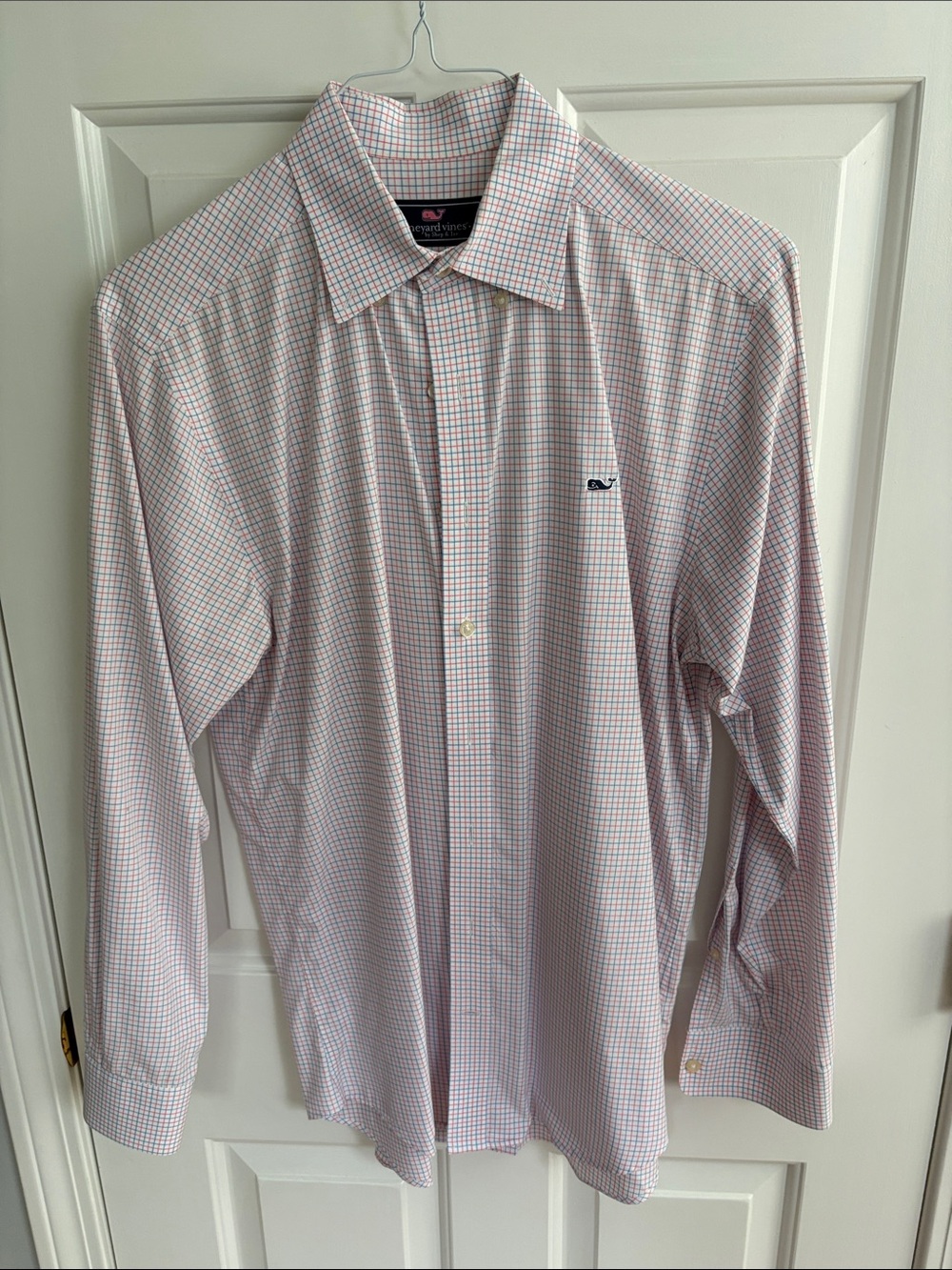 Vineyard Vines Red and Light Blue Mini-Check Dress Shirt